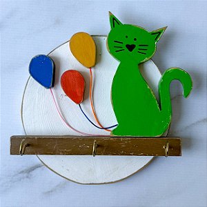 Quadro de madeira - Gato & Balões