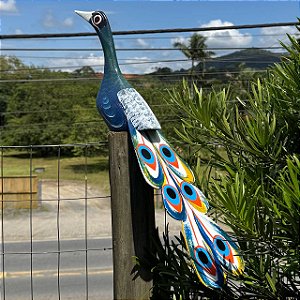 Pavão de madeira - Tons de verde e azul