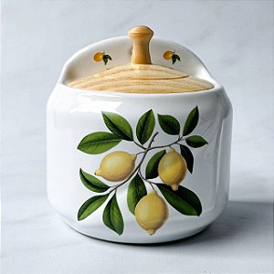 Saleiro de Cerâmica com Tampa de Madeira - Limão Siciliano
