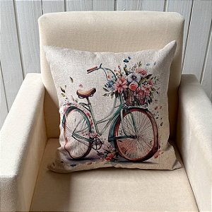 Capa de almofada Linhão - Bicicleta e flores