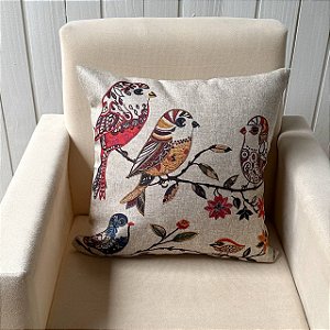 Capa de almofada Linhão - Família de Pássaros