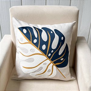 Capa de almofada Linhão - Costela de Adão Azul e Cru