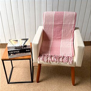 Manta M Rosa com listras Cru - 1,80m x 2,40m
