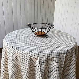 Toalha de Mesa Redonda 2m - Cru com grid Verde