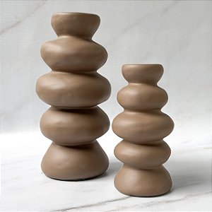 Dupla Vasos de Cerâmica Sanfonado - Cappuccino