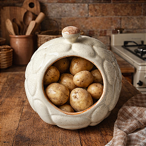 Porta Batatas em cerãmica - Bege com pintinhas