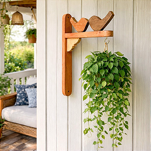 Gancho Decorativo de Madeira com Pássaros - 46cm