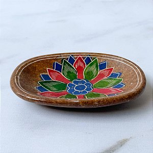Saboneteira em Pedra Sabão - Marrom com Flor Color