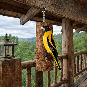 Pássaro Amarelo e Preto de Madeira no Galho