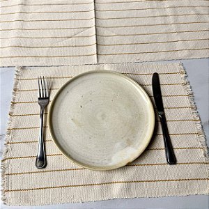 Jogo americano 7 peças - Cru com listras Mostarda