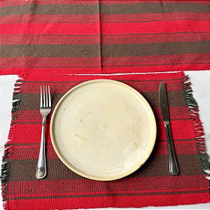 Jogo americano 7 peças - Vermelho e Verde Oliva