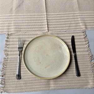 Jogo americano 7 peças - Listras Cru e Ocre