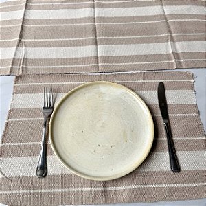 Jogo americano 7 peças - Listras Cappuccino e Cru