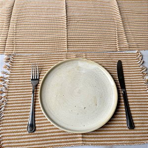 Jogo americano 7 peças - Listras Mostarda e Cru