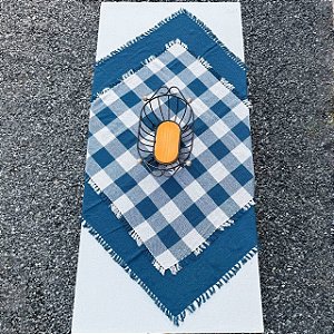 Dueto Toalhas de Mesa - Azul Petróleo e Xadrez Cru e Azul Petróleo