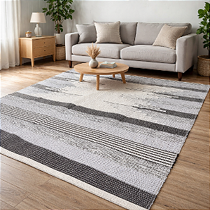 Tapete Sala 2m x 1,5m - Azul Marinho, Cinza e Cru