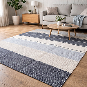 Tapete Sala 2m x 1,5m - Azul, Ocre e Cru