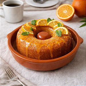 Refratário de Cerâmica para servir bolo / pudim - terracota