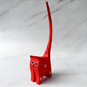 Porta-Anel de Madeira em Formato de Gato - Laranja