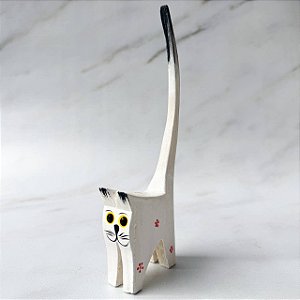 Porta-Anel de Madeira em Formato de Gato - Branco