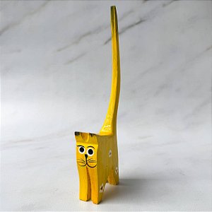 Porta-Anel de Madeira em Formato de Gato - Amarelo