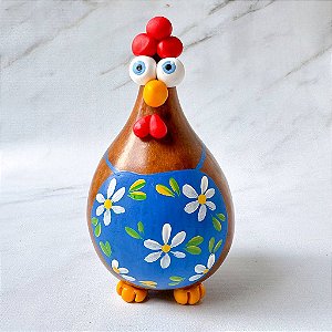 Galinha em Cabaça - Avental Azul e Flor Amarela