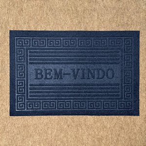 Capacho Emborrachado BEM-VINDO - Azul Marinho Geométrico