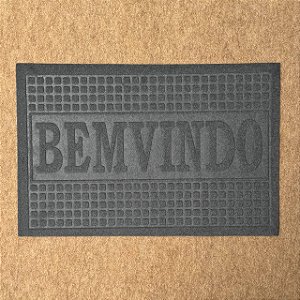 Capacho Emborrachado BEM-VINDO - Grafite Quadriculado