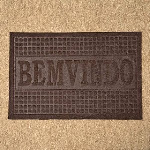 Capacho Emborrachado BEM-VINDO - Marrom Quadriculado