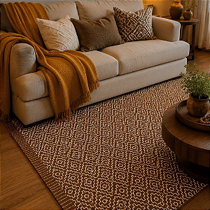 Tapete Sala 2m x 1,5m - Caramelo com Bordado Cru