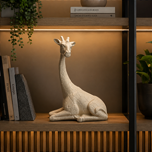 Girafa Sentada Decorativa em Gesso - 33cm