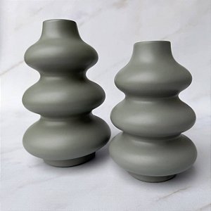 Dupla Vasos de Cerâmica Sanfonado - Cinza