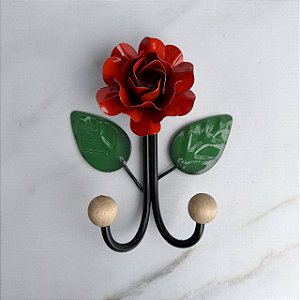 Gancho de Ferro Flor 2 ponteiras - Flor Vermelha
