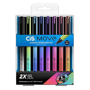 Caneta Esferográfica Cis Move Ponta 0.7mm C/8 Cores Colorida