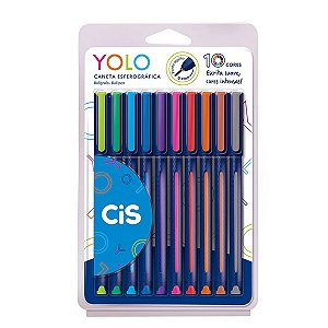 Caneta Esferográfica Yolo Estojo C/ 10 Cores Ponta Agulha