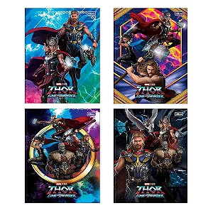 Kit 4 Cadernos Tilibra Thor Marvel Brochurão C/ Adesivo 80fl