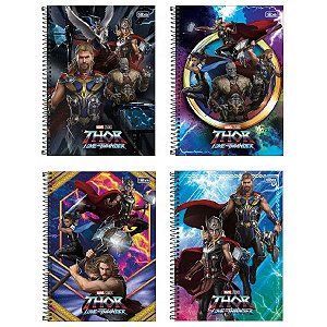 Kit 4 Cadernos Tilibra Thor Marvel C/adesivo 80 Fls Espiral