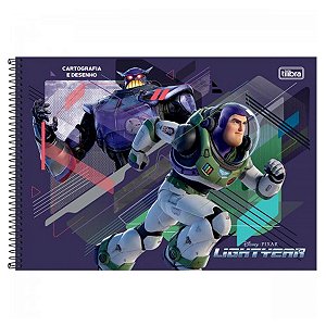 Caderno Cartografia Desenho Lightyear Disney Adesivo Espiral 80 Folhas Tilibra
