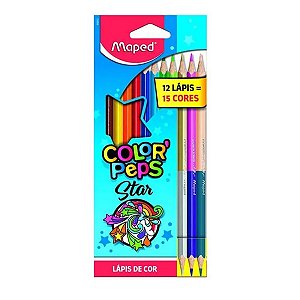 Lápis De Cor 15 Cores Color'Peps Star Triangular 12 Lápis (3 Duos) Maped