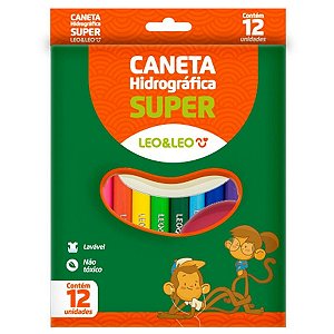 Canetinha Hidrográfica Super Estojo C/ 12 Cores Leo&Leo