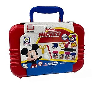 Lancheira Mickey Disney Junior com Kit de Massinhas Maleta Escolar - Cotiplas