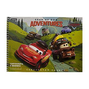 Caderno Cartografia Desenho Carros Mc Queen Disney Margeado Milimetrado Espiral 96 Folhas Foroni