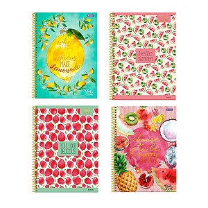 Kit 4 Cadernos Foroni Fruit Lovers 96 Fls 1 mat Espiral Sortida