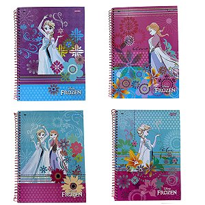 Kit 4 Cadernos Jandaia Disney Frozen 96 Fls 1 mat Espiral Sortida