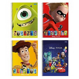 Kit 4 Cadernos Foroni Disney Pixar  Monstros SA  Toy Story 80 Folhas Capa Dura