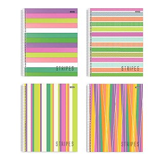Kit 4 Cadernos Universitário Stripes Adesivo Femimino São Domingos 80 Fls Espiral