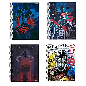 Kit 4 Cadernos Universitário Superman DC Adesivo São Domingos 80 Fls Espiral
