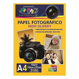 Papel Fotográfico Foto Brilhante Glossy 180g A4 50 Folhas Cor Branco Off Paper