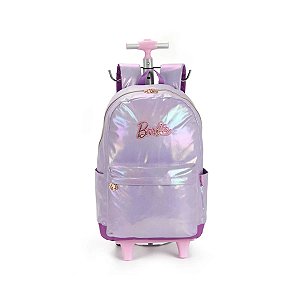 Mochila Escolar Rodinhas Barbie Holográfica Luxcel Com Alça