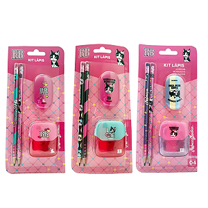 Kit Lápis HB com Apontador e Borracha Rebecca Bonbon